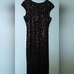 1920's Inspired Black Embellished Cocktail Dress with Tassle Hem